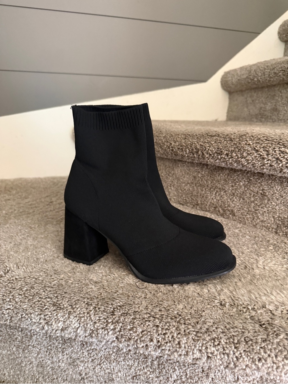 MIA Black Sock Knit Block Heel Ankle Boots - Women